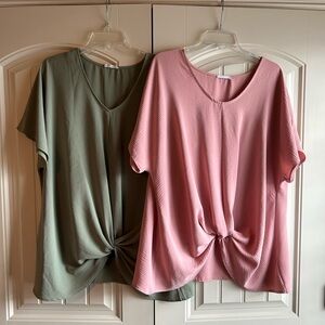 Chic Soul “Hiding My Heart” Women's Pink and Green Knotted Tops
